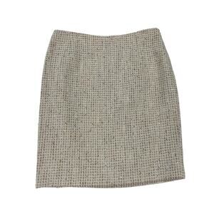 Escada Cream Gold Metallic Wool Blend Tweed Knee Skirt Womens 42 / US 12